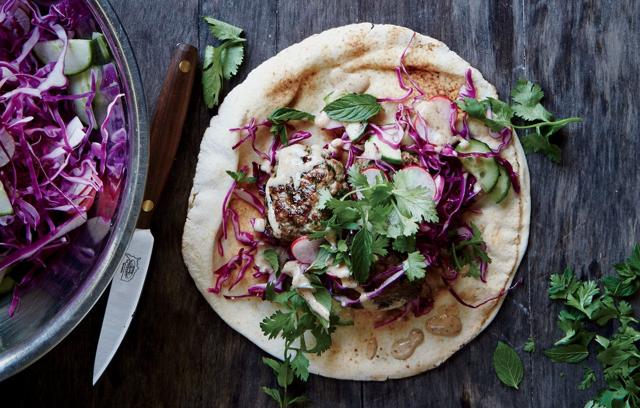 Spiced Lamb Patties with Nutty Garlic Sauce