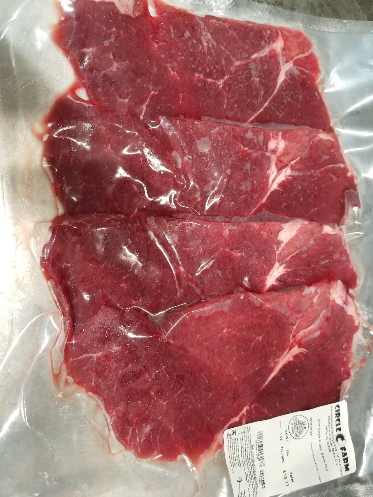Grass Fed & Grass Finished Beef Sirloin Steak Cutlets, Approx. 1/4" thick - Circle C Farm