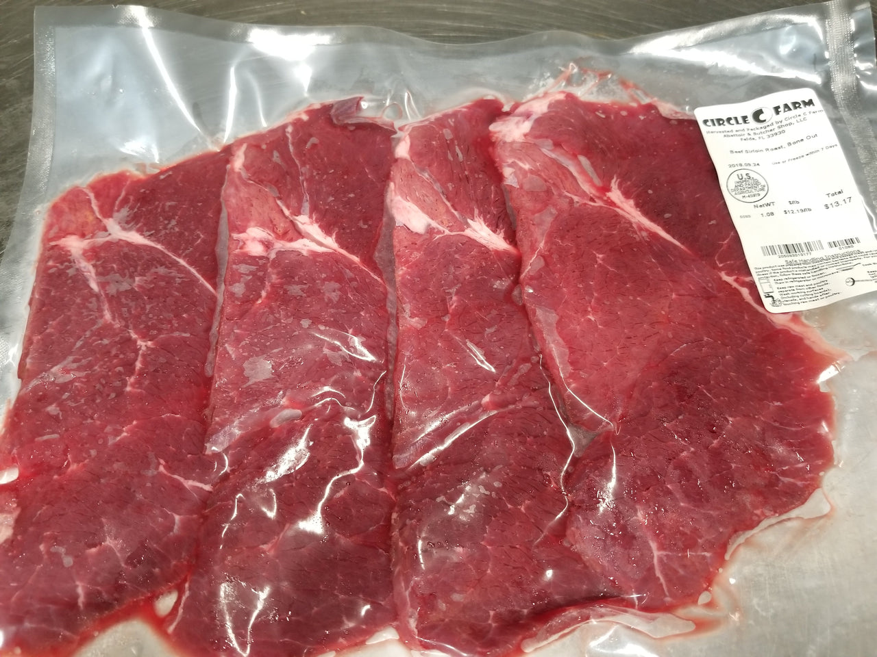 Grass Fed & Grass Finished Beef Sirloin Steak Cutlets, Approx. 1/4" thick - Circle C Farm