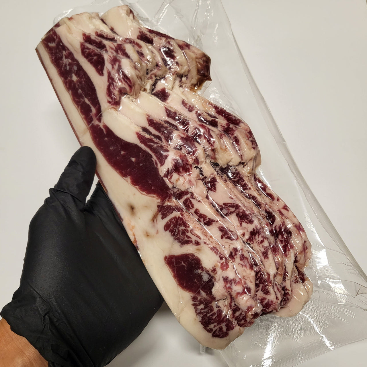 Grassfed Beef Belly Raw, Sliced "Beef Bacon" No Sugar  Japanese Akaushi (Brown aka: Red) Wagyu Beef Full Blood AGED 21+ Days Grass Fed & Grass Finished approx. 3/4 lb / pkg