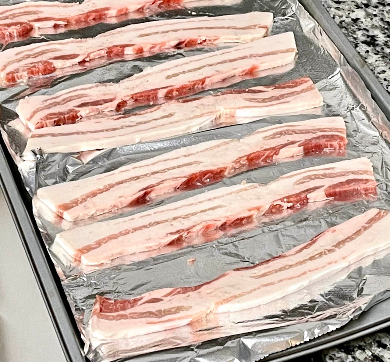 Pastured Pork Belly Bacon Style Cut Raw Medium Cut Sliced Uncured No Salt Sugar Free Preservatives